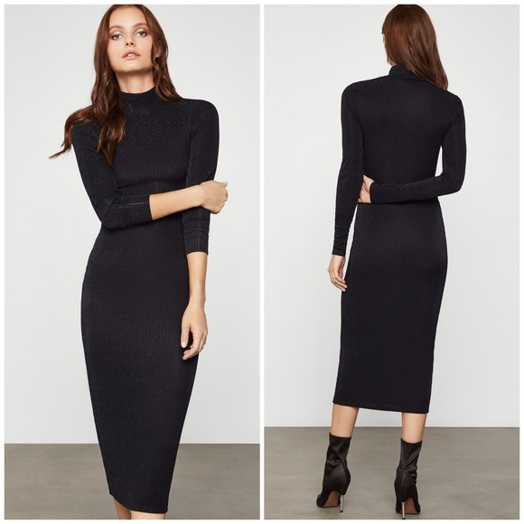 BCBGMaxAzria Dresses & Skirts - BCBG Turtleneck Metallic Black Sheath Dress S & M
